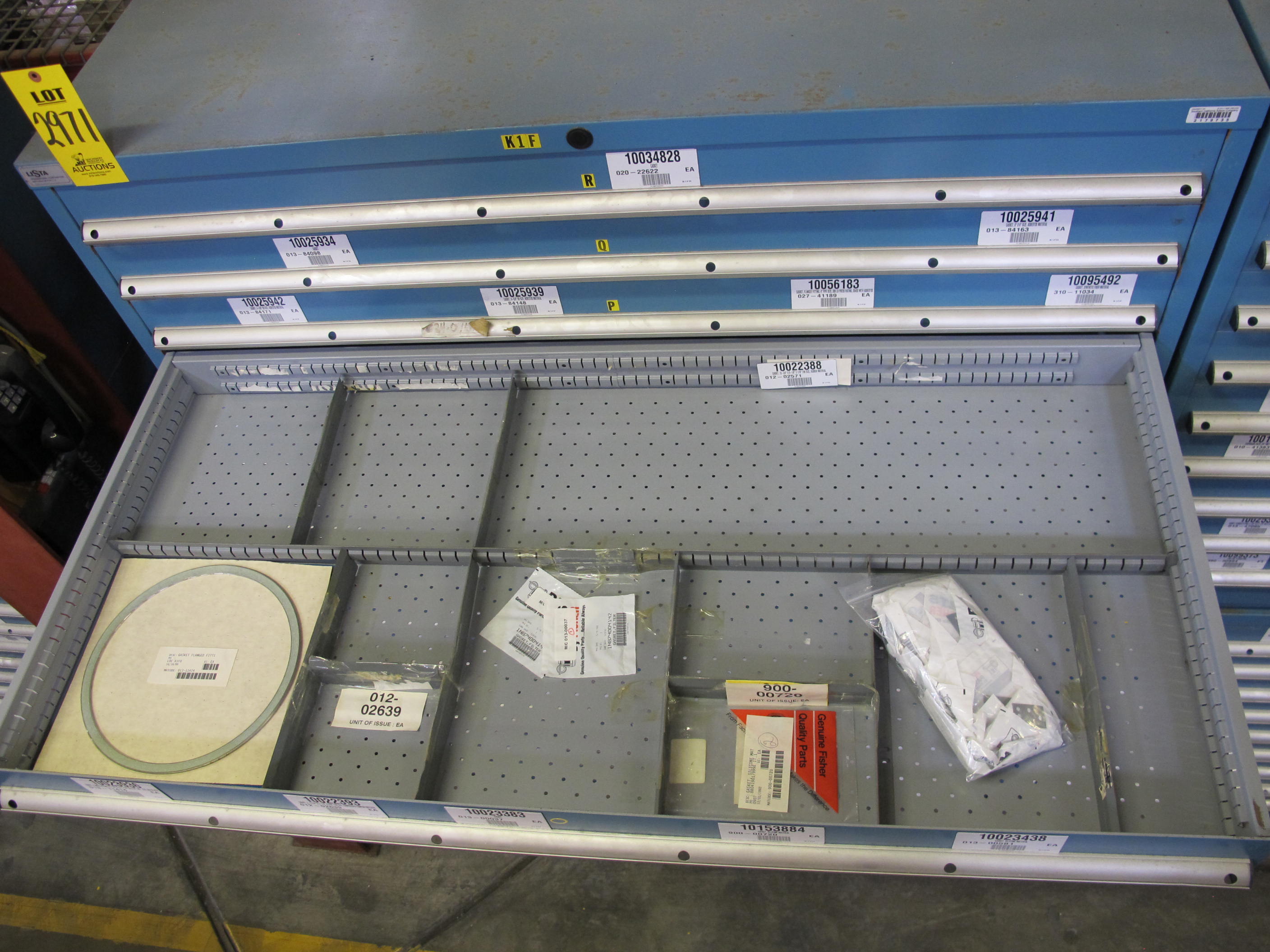 LISTA HEAVY DUTY 9-DRAWER PARTS CABINET W/ CONTENTS (W-50) LOADING & HANDLING FEE $25-